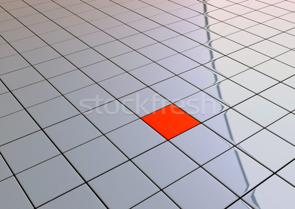 [[stock_photo]]: Une · individualité · rouge · cube · réfléchissant · carrelage