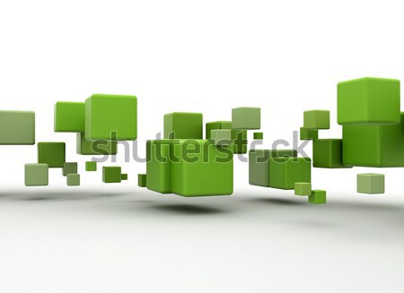 Verde care zboară cuburi abstract 3D calculator Imagine de stoc © jezper