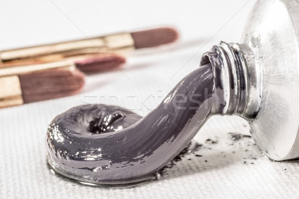 Gri vopsea de ulei afara tub alb pânză Imagine de stoc © JFJacobsz