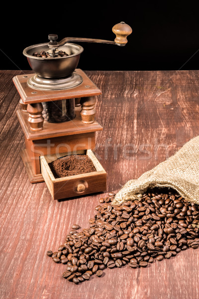 Stock photo: Old Coffee Grinder and Beans