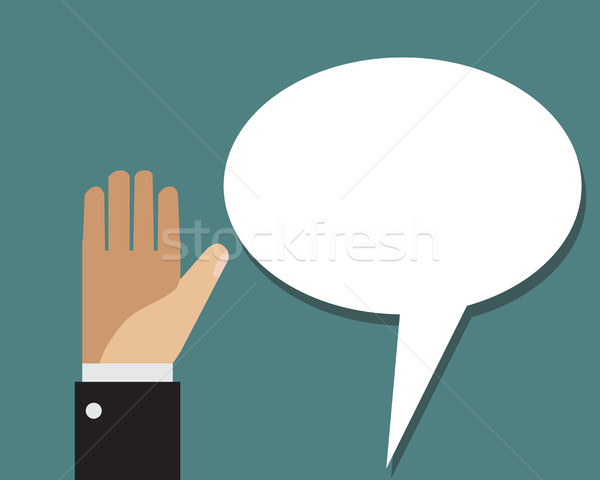 Stock photo: Business man show his hand up and ask something
