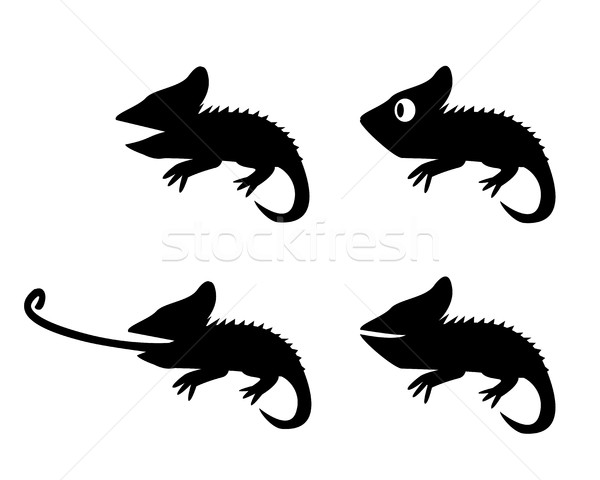 Set of lizard in silhouette style. side view Stock photo © jiaking1