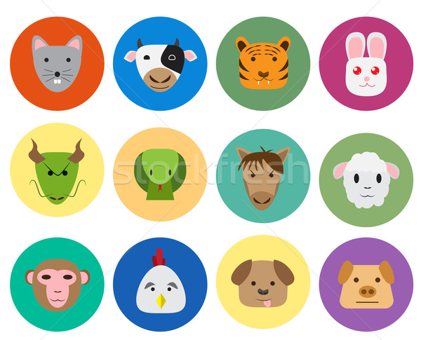 Chinese zodiac 12 animal icon in cute style Stock photo © jiaking1