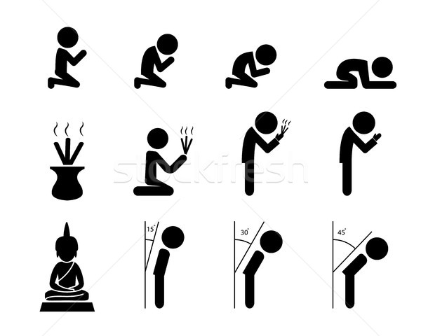 Respect rugăciune icoană asiatic stil vector Imagine de stoc © jiaking1