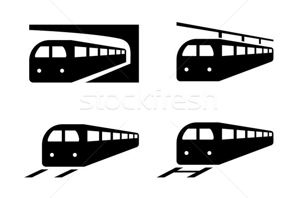 Сток-фото: набор · поезд · иконки · силуэта · стиль · вектора