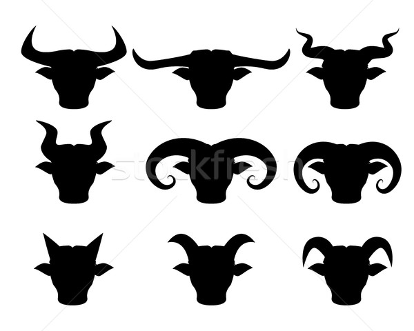 Buffalo and Bull head icons in silhouette Stock photo © jiaking1