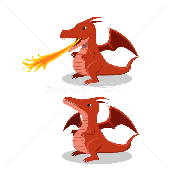 Angry red dragon with fire breath, cartoon vector Stock photo © jiaking1
