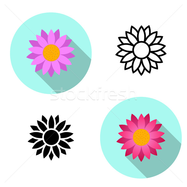 Stock photo: Set of Lotus flower icons in flat style, vector