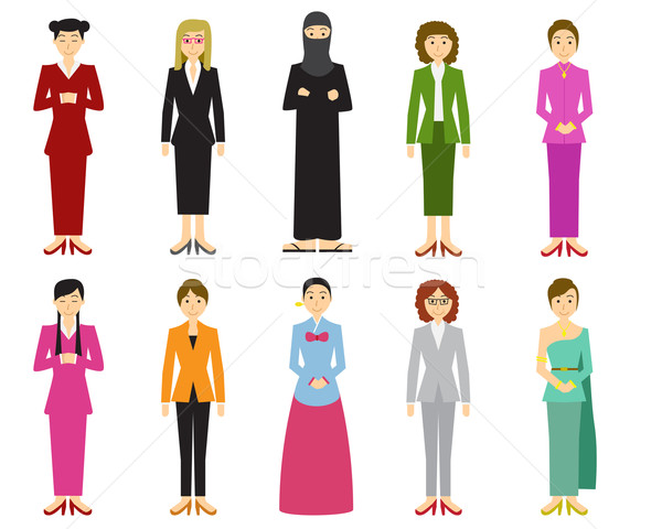 Set of cute woman with traditional dress in flat style Stock photo © jiaking1