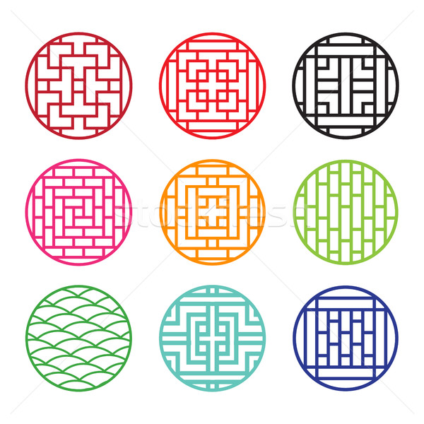 Set of round Chinese pattern window frame Stock photo © jiaking1