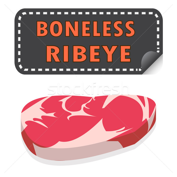 Unwrapped Fresh Boneless Ribeye steak with fat and sticker banne Stock photo © jiaking1