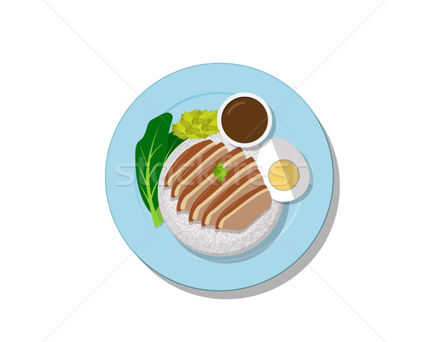 Stewed pork leg on rice, Top view Vector Thai food Stock photo © jiaking1