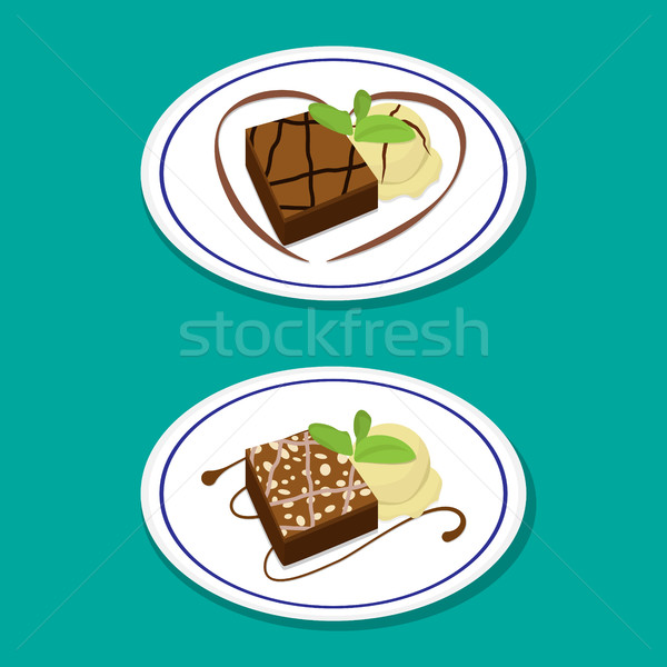 Fudge Brownie on dish with icecream, vector Stock photo © jiaking1