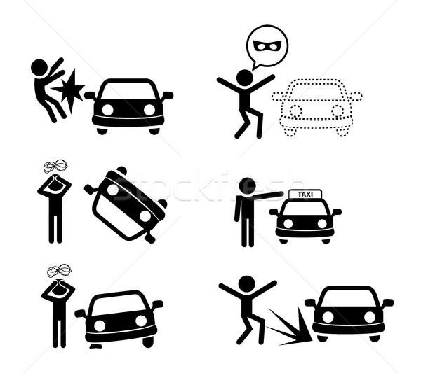 Conjunto carro acidente ícone silhueta estilo Foto stock © jiaking1
