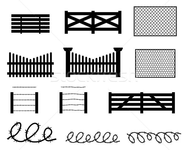 Set of rural fences in silhouette style Stock photo © jiaking1