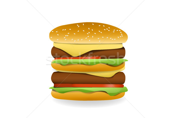 Stockfoto: 3D · verdubbelen · cheeseburger · zijaanzicht · vector · ontwerp