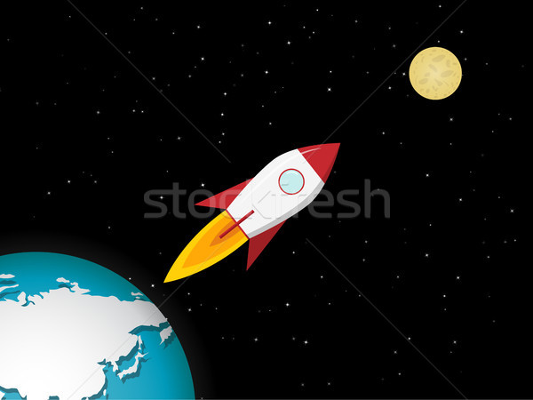 Rocket go to the moon from earth, vector Stock photo © jiaking1