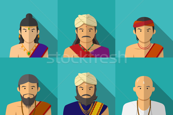 Portré indiai emberek hagyományos jelmez vektor Stock fotó © jiaking1