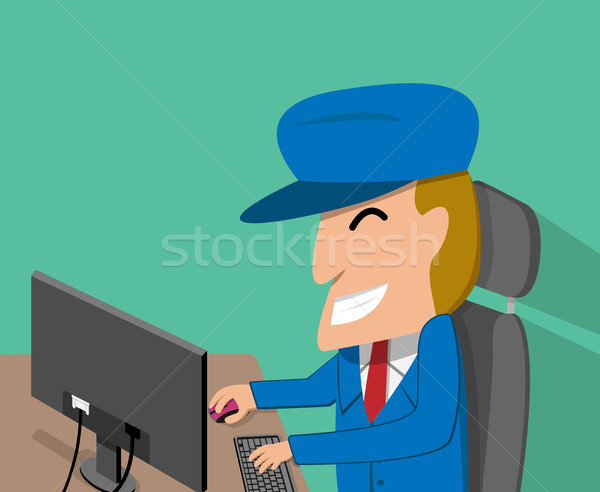 A man is happy while using the desktop computer Stock photo © jiaking1