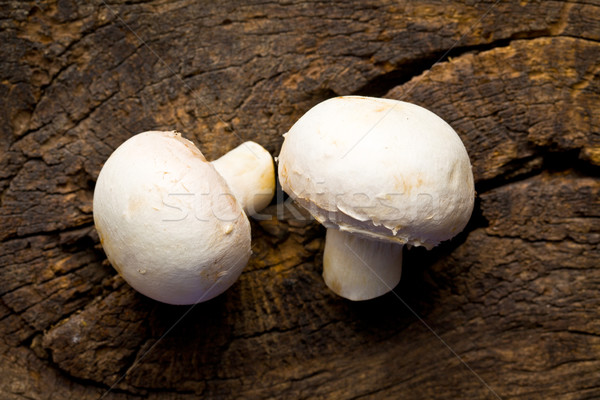 Kettő champignon gombák öreg fa asztal csoport Stock fotó © jirkaejc