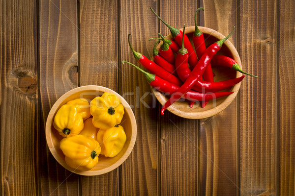 red chili peppers and habanero on wooden table Stock photo © jirkaejc