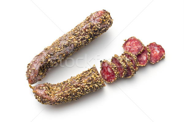 Getrocknet Wurst pfefferkorn weiß Essen Hintergrund Stock foto © jirkaejc