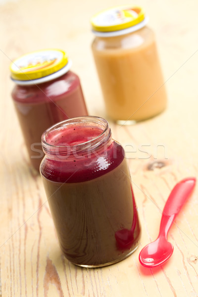 Alimenti per bambini vetro jar frutta cena bottiglia Foto d'archivio © jirkaejc