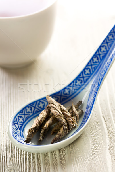 Asciugare foglie tè verde ceramica cucchiaio salute Foto d'archivio © jirkaejc