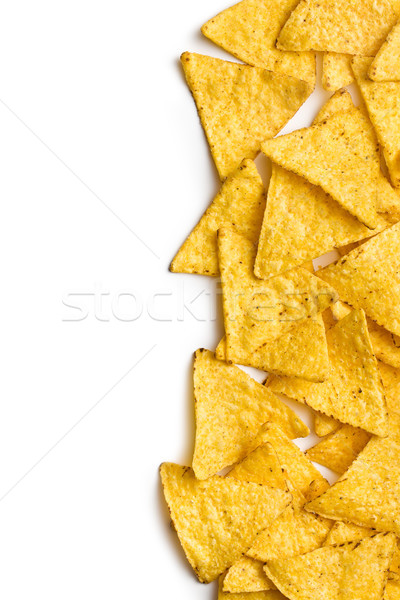 Foto stock: Maíz · nachos · blanco · fondo · comer · amarillo