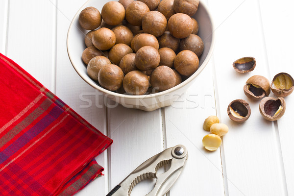 Nüsse Schüssel weiß Holztisch Essen Shell Stock foto © jirkaejc