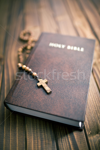 Heilig Bibel Rosenkranz Perlen Holz Religion Stock foto © jirkaejc