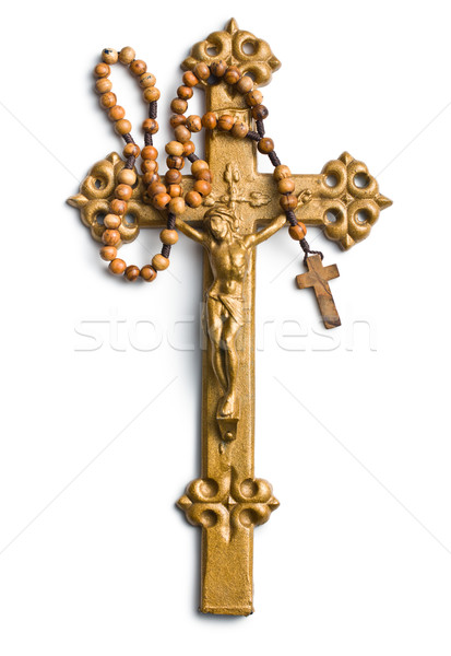 Foto d'archivio: Cross · Gesù · rosario · top · view · bianco