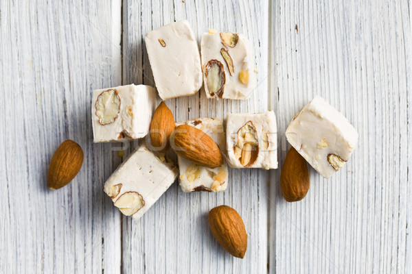 Stock photo:  white nougat with almonds 