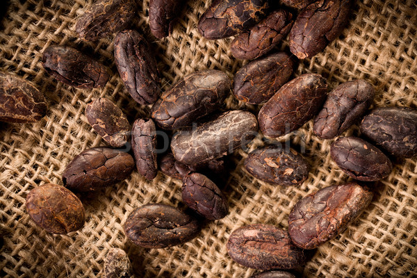 Kakaobohnen Sackleinen Gesundheit Schokolade Kochen Ernährung Stock foto © jirkaejc