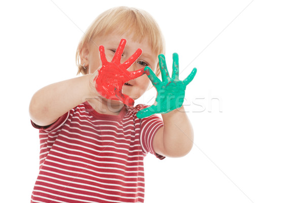 little girl with colorful hands Stock photo © jirkaejc