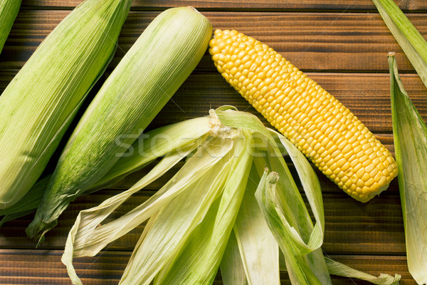 sweet corn on wooden table Stock photo © jirkaejc