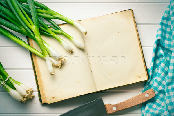 old recipe book with spring onion Stock photo © jirkaejc