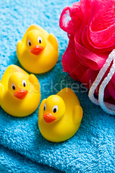 yellow bath ducks and bath puff Stock photo © jirkaejc