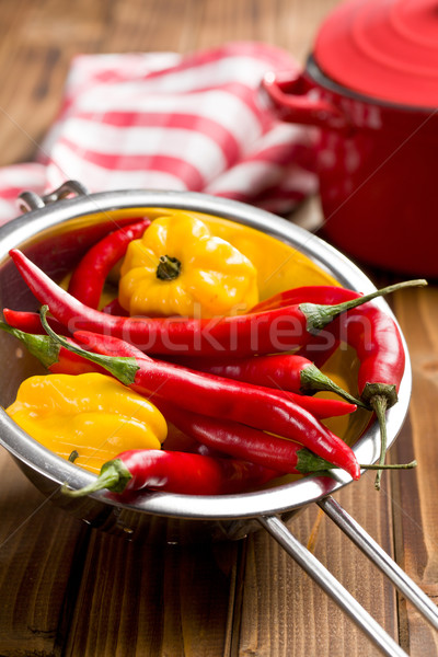 chili peppers and habanero in colander Stock photo © jirkaejc