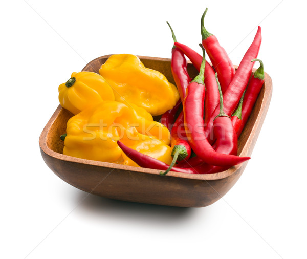 chili peppers and habanero in wooden bowl Stock photo © jirkaejc