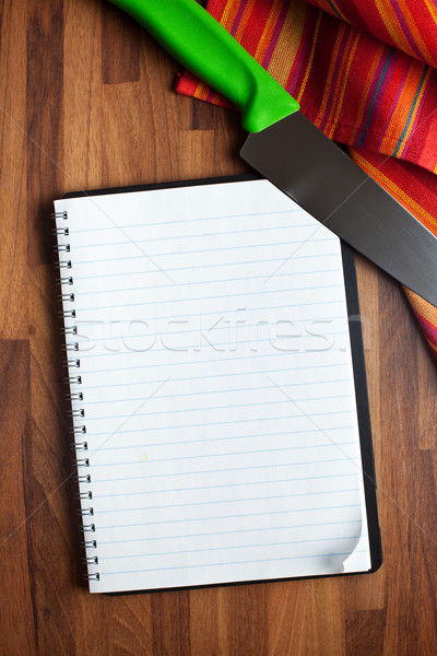 Stock photo: blank recipe book and kitchen knife