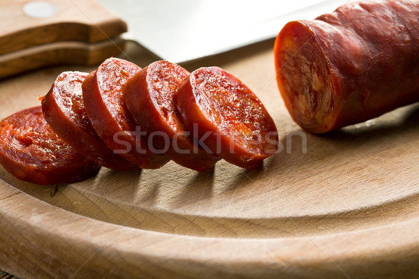 Geschnitten lecker Chorizo Wurst Essen Fleisch Stock foto © jirkaejc