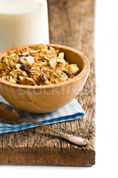 Stock photo: muesli in wooden bowl