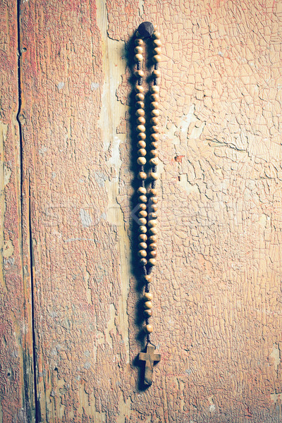 ストックフォト: ロザリオ · 絞首刑 · 古い · 木製 · 壁 · 木材