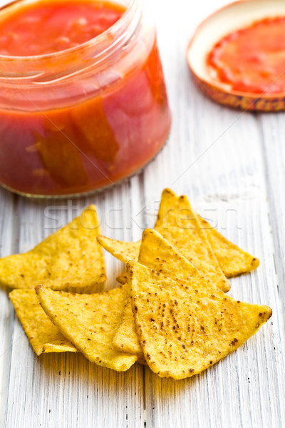 Maíz nachos tomate salsa caliente comer Foto stock © jirkaejc