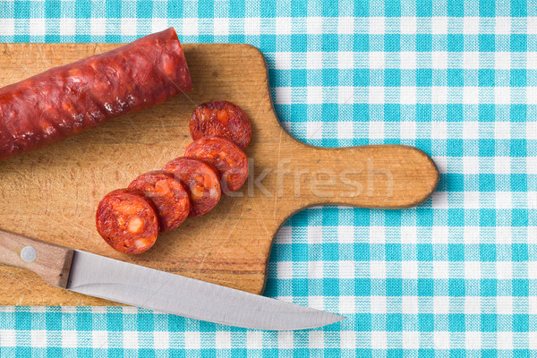 Geschnitten lecker Chorizo Wurst Fleisch Messer Stock foto © jirkaejc