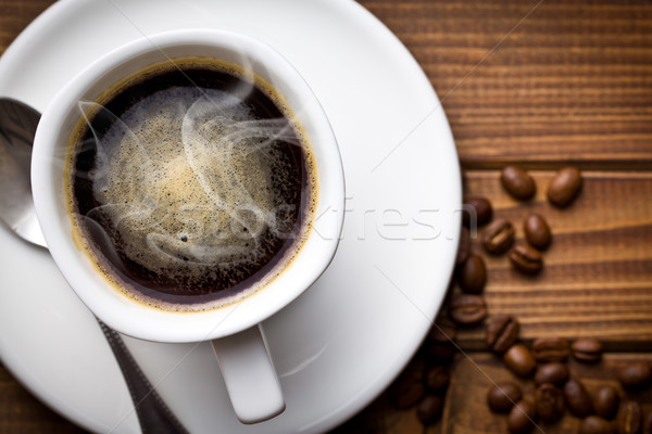 Stock photo: hot black coffee in white cup