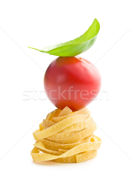 italian pasta tagliatelle, tomato and basil leaf Stock photo © jirkaejc