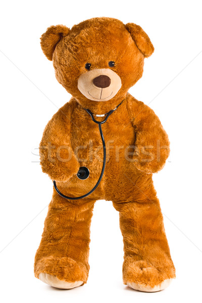 Imagine de stoc: Ursuleţ · stetoscop · alb · copii · medical · fundal