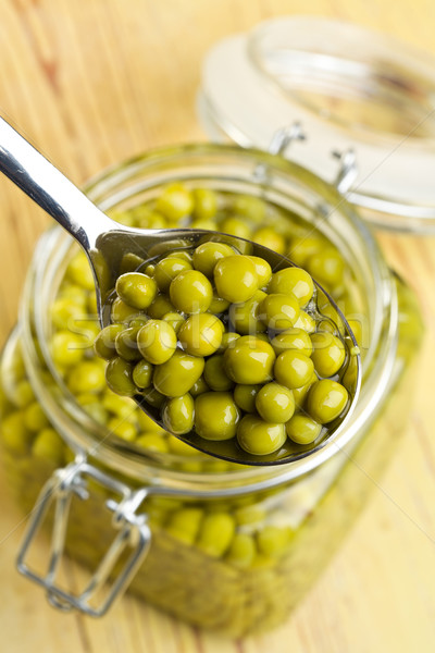 Foto stock: Verde · chícharos · vidrio · jar · alimentos